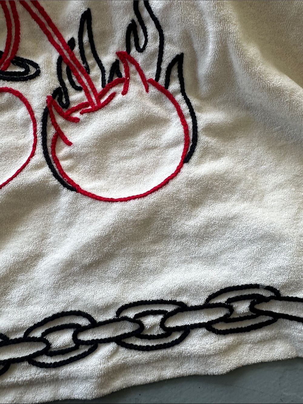 Off white terry crop top with hand embroidered cherry graphic on back - Picture 3 of 5